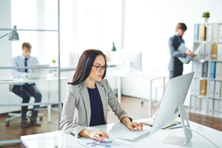 woman working on computer in office